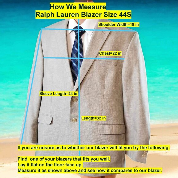 Ralph Lauren Men's 44S Beige Check 72% Poly 25% Rayon Blazer Sport Coat 11611 - Picture 4 of 9